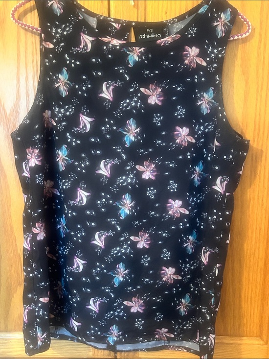 Schwinn Tops - Schwinn Black Floral Sleeveless Camisole with Pink & Blue Flowers